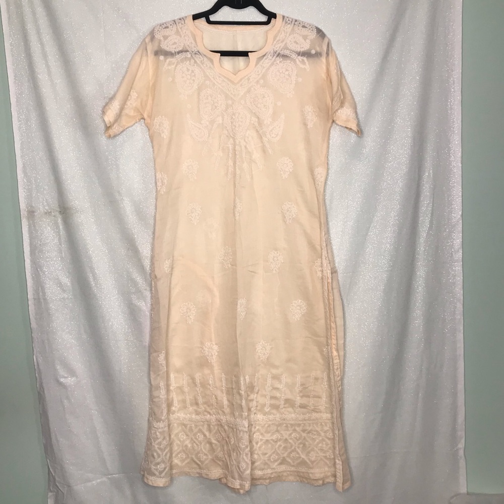 hand sewn tunic sheer cream color size medium